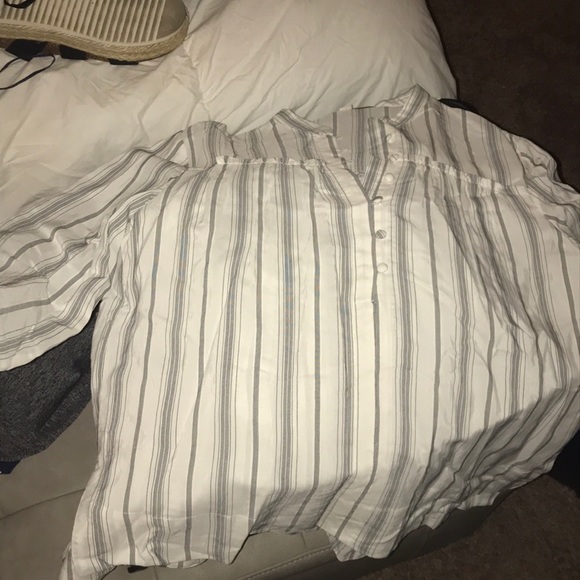 Loft, white and navy blue striped, blouse - Picture 1 of 2